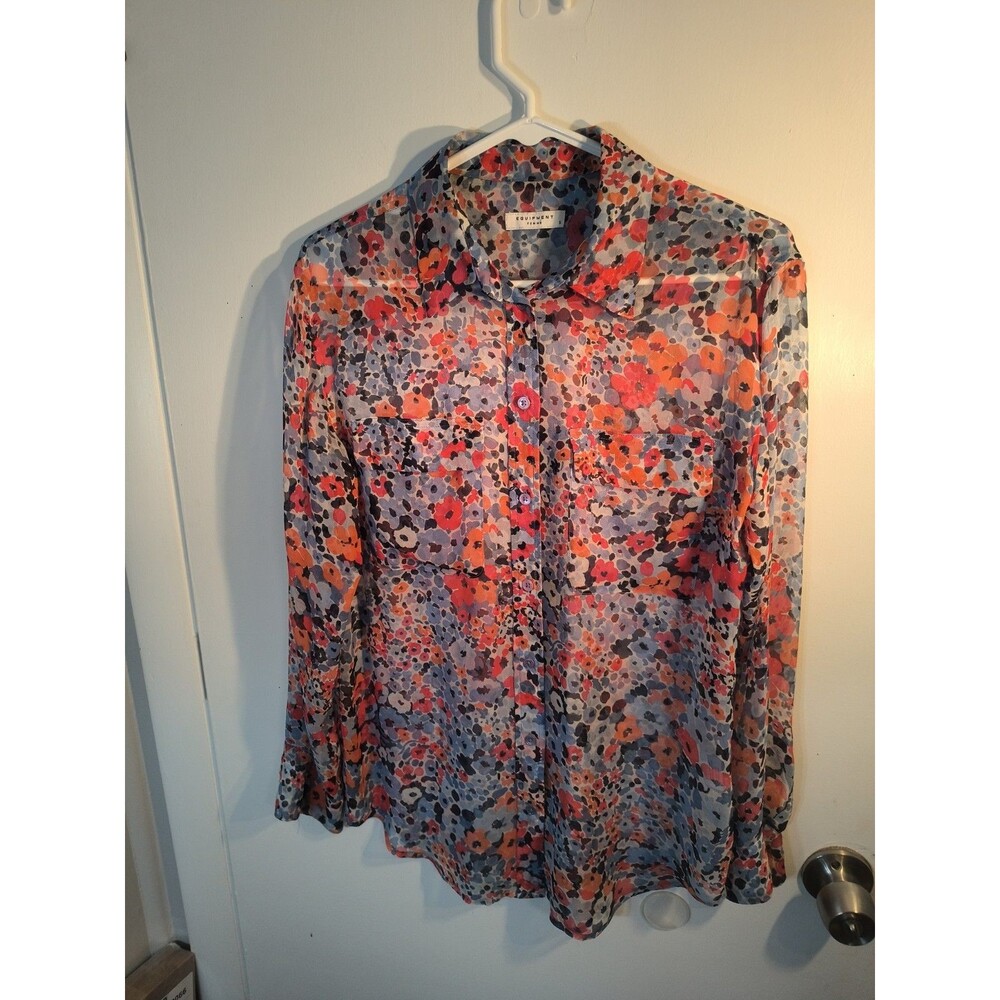 Equipment Femme Signature 100% Silk Blouse S Small Watercolor Floral Button Down